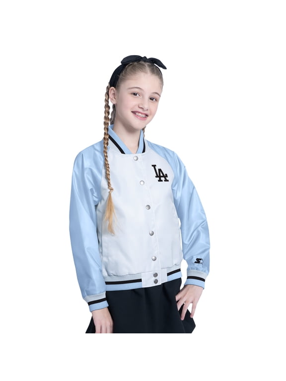 Girl's Youth Starter White Los Angeles Dodgers Scrimmage Full-Snap Varsity Jacket