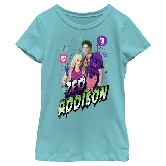 Girl's Z-O-M-B-I-E-S Zed and Addison  Graphic Tee Tahiti Blue X Small