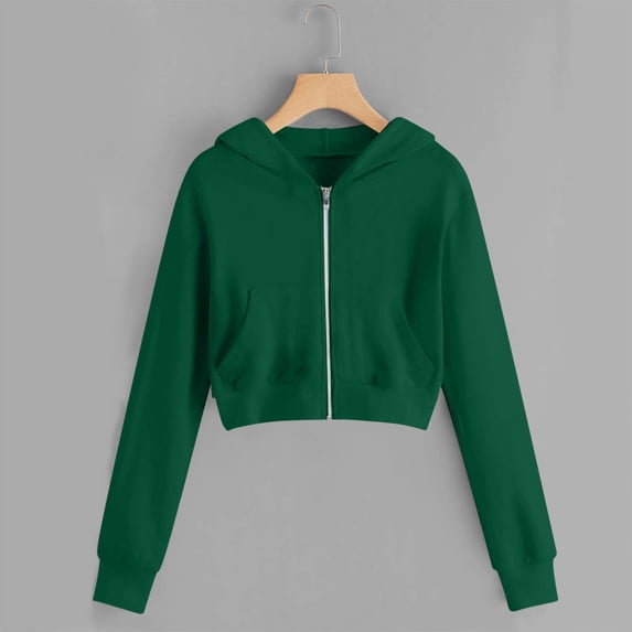 Girl's Zip Up Front Hoodie Terry Pullover with Pockets Short Long Sleeve Sweatshirt Cropped Tops for Casual School Play 3-14Y