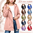 thumbnail image 1 of Girl's Zip up Hooded Rain Jackets, Drawstring Waist Long Sleeve Windbreaker, Lightweight Waterproof Rain Coat with Zip Pockets, 14-15 Years, 1 of 9