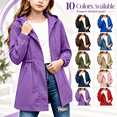 thumbnail image 1 of Girl's Zip up Hooded Rain Jackets, Drawstring Waist Long Sleeve Windbreaker, Lightweight Waterproof Rain Coat with Zip Pockets, 6-7 Years, 1 of 8