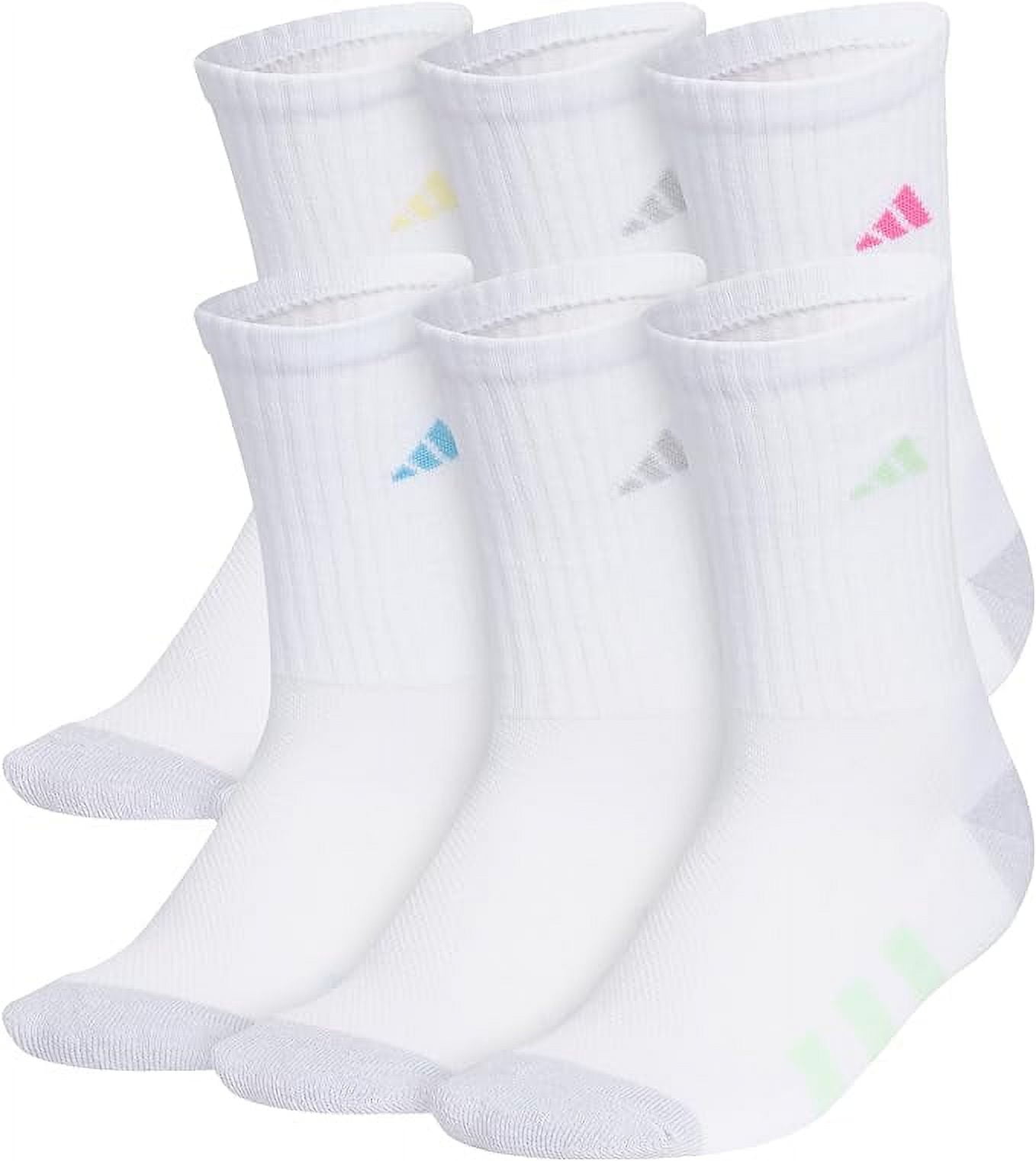 Girl's adidas 6Pack Athletic Cushioned Crew Socks Color White Gray