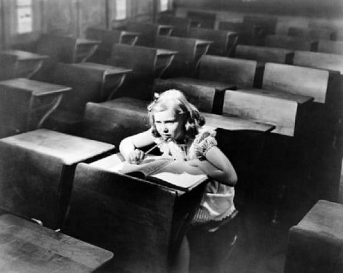 Girl sitting in a classroom and thinking Canvas Art - (24 x 36)