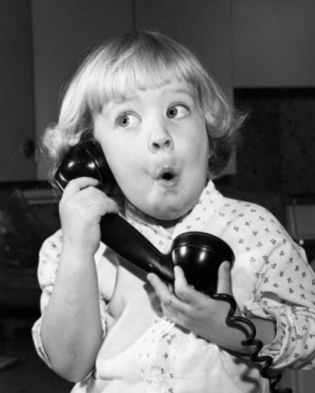 Girl talking on the telephone Canvas Art - (18 x 24)
