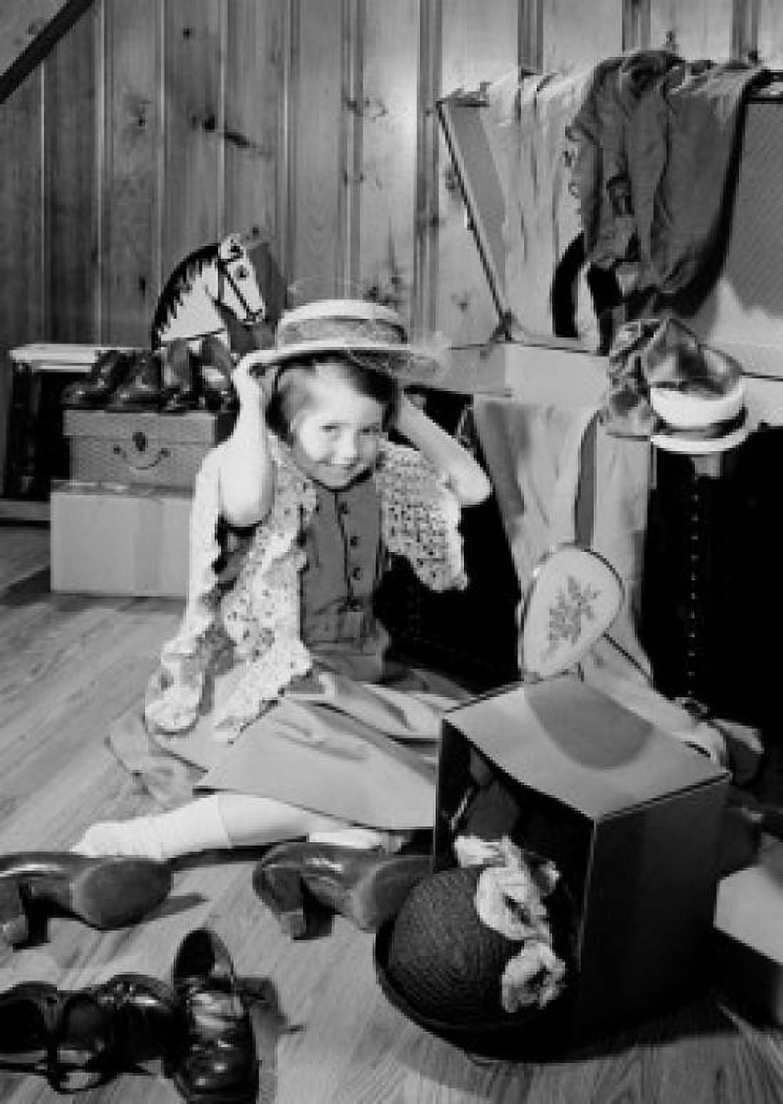 Girl trying on mothers clothes Canvas Art -  (24 x 36)