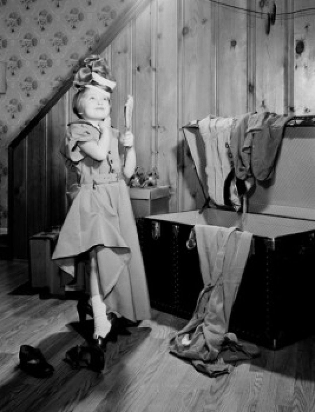 Girl trying on mothers clothes Canvas Art - (24 x 36)