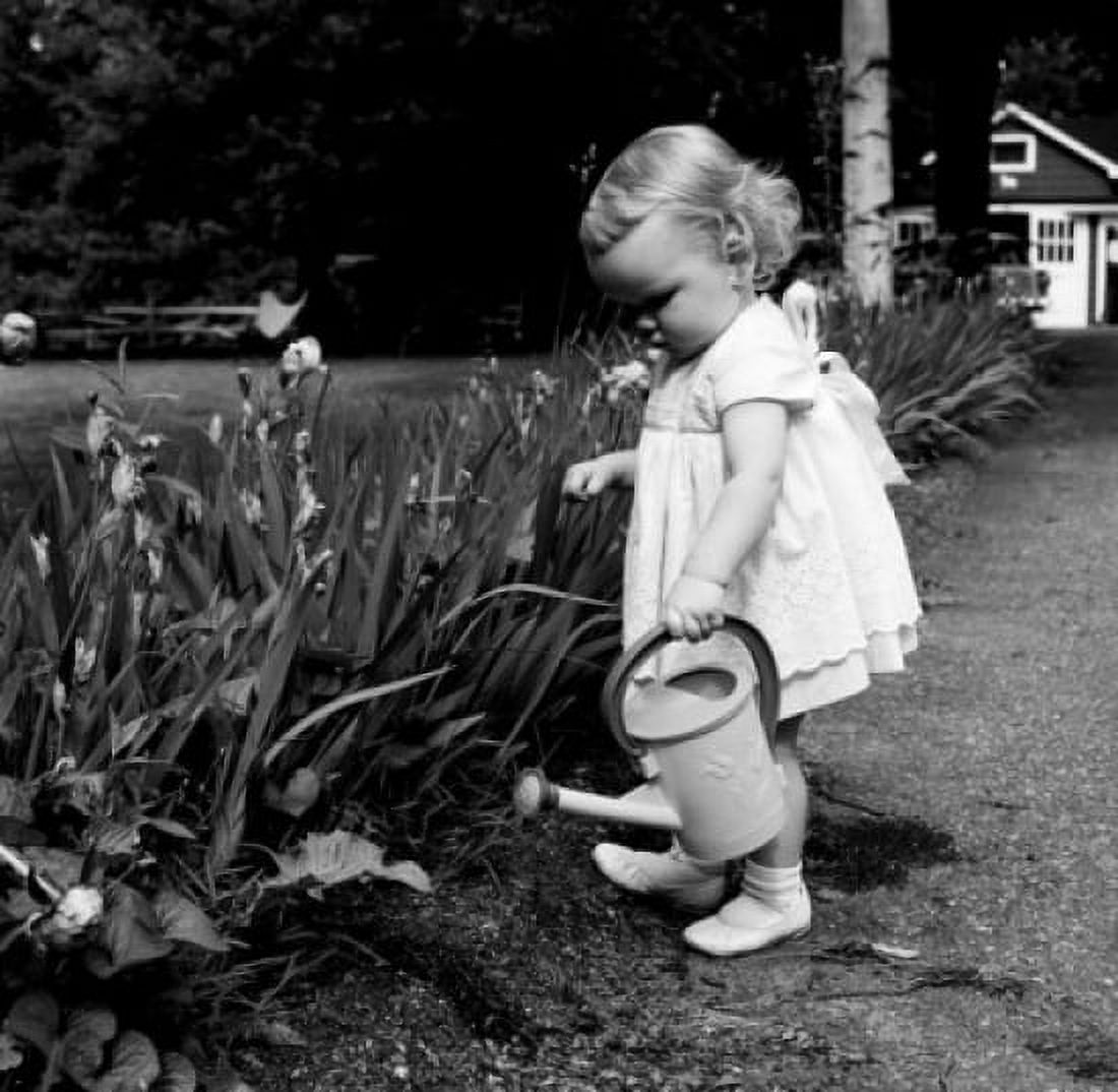 Girl watering flowers Canvas Art -  (24 x 36)