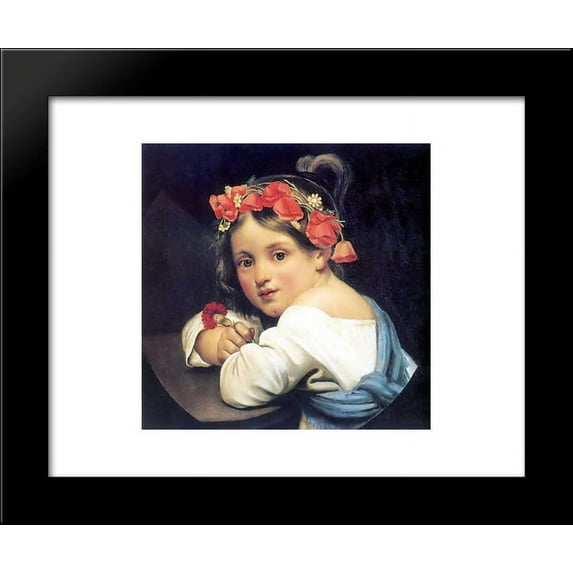 Girl wearing the poppy wreath 20x24 Framed Art Print by Orest Kiprensky