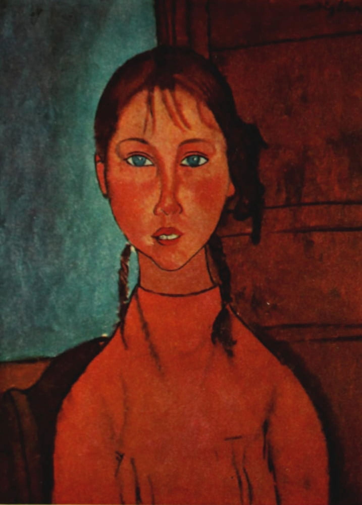 Girl with Braids 1917 Canvas Art - Amedeo Modigliani (24 x 36)