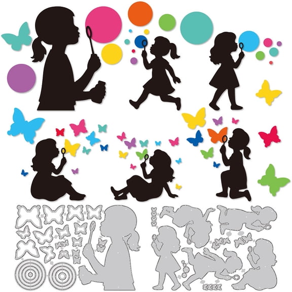 Girl with Butterfly and Bubbles Carbon Steel Cutting Dies Stencils for DIY Scrapbooking Photo Album Decorative Embossing Paper Card