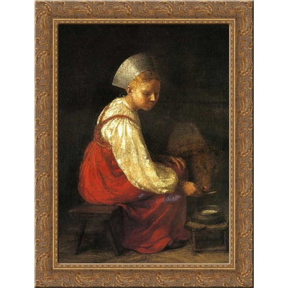 Girl with Culf 24x18 Gold Ornate Wood Framed Canvas Art by Alexey Venetsianov
