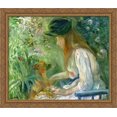 thumbnail image 1 of Girl with Dog 34x28 Large Gold Ornate Wood Framed Canvas Art by Berthe Morisot, 1 of 2