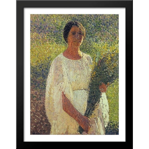Girl with Flowers 28x36 Large Black Wood Framed Print Art by Henri Martin