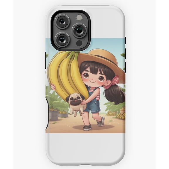 Girl with Giant Banana and Pug Dog N7462 Phone Case for iPhone 17 16 15 14 13 12 11 Pro Max