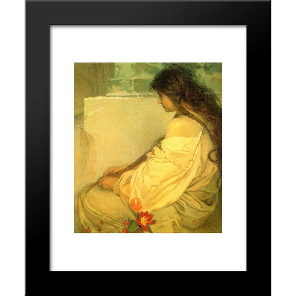 Girl with Loose Hair and Tulips 20x24 Framed Art Print by Mucha, Alphonse