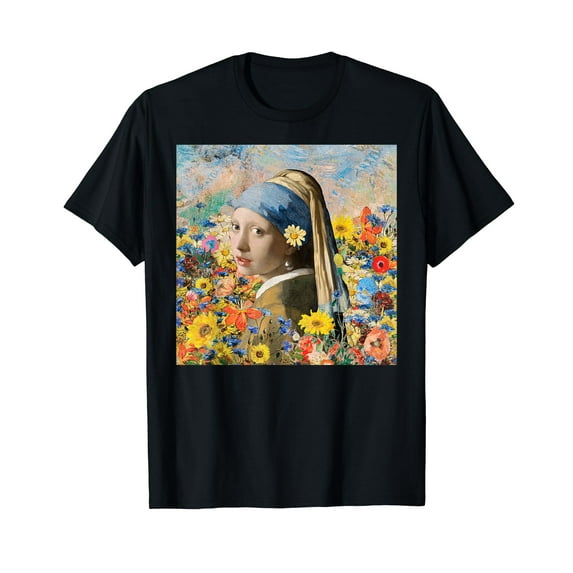 Girl with Pearl Earring famous art flowers T-Shirt