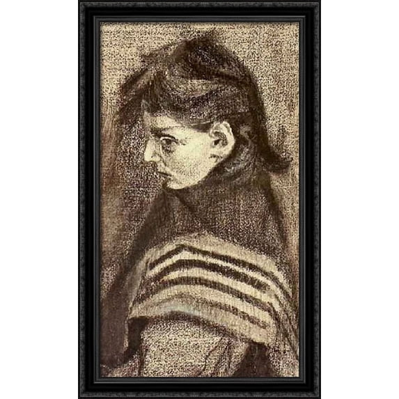Girl with Shawl, Half-Figure 24x40 Large Black Ornate Wood Framed Canvas Art by Vincent van Gogh