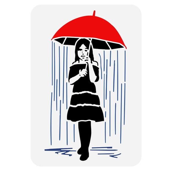 Girl with Umbrella Painting Stencil 8.3x11.7inch Large Raining Pattern Drawing Template Reusable Umbrella Rain Girl Stencil