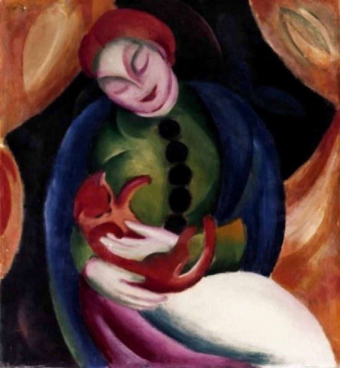 Girl with a Cat Franz Marc (1880-1916 German) Canvas Art - Franz Marc (24 x 36)