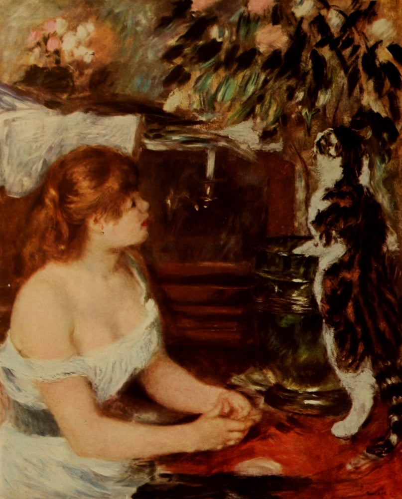 Girl with a Cat c1885 Canvas Art - Pierre-Auguste Renoir (18 x 24)