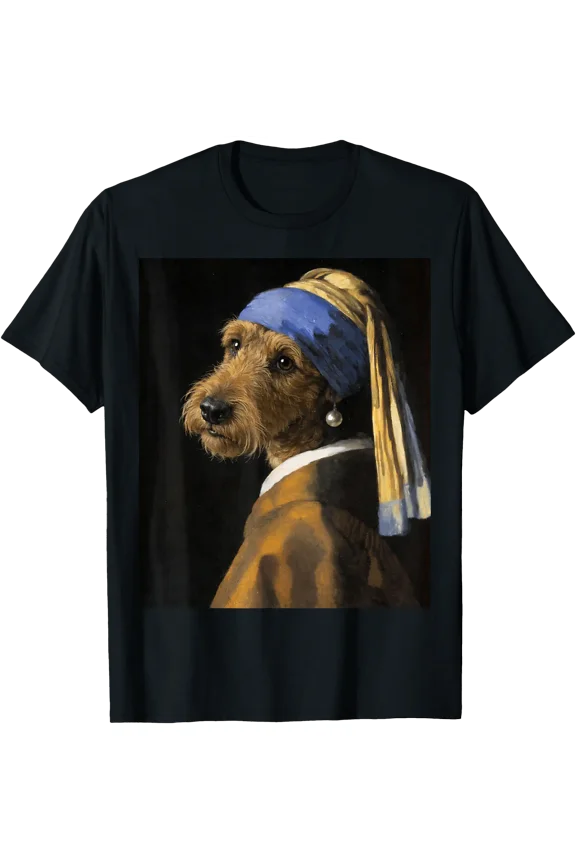Girl with a Pearl Earring Airedale Terrier Funny Dog Meme T-Shirt, Unisex T-Shirt