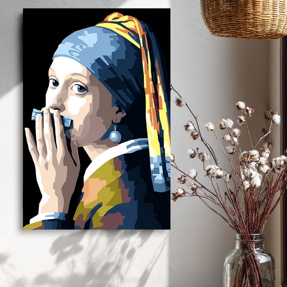 Girl with a Pearl Earring Pixel Parody Canvas Wall Art for Living Room Office Ready to Hang