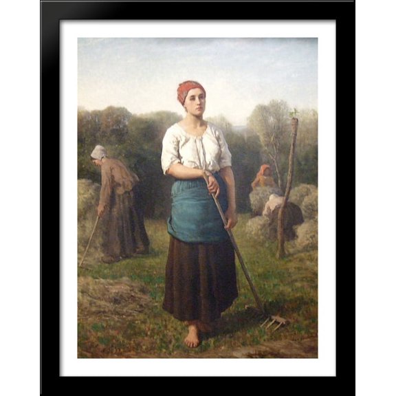 Girl with a Rake 28x36 Large Black Wood Framed Print Art by Jules Breton