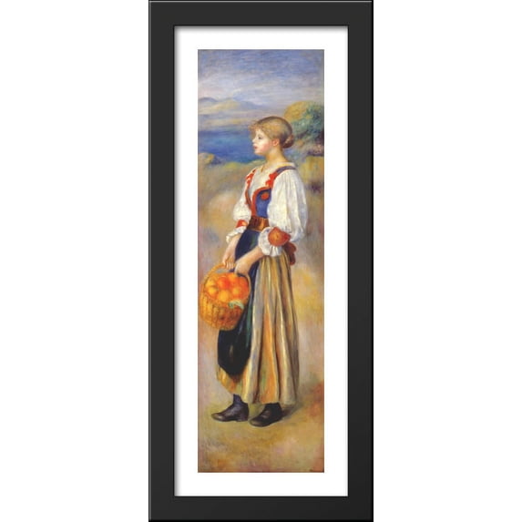 Girl with a basket of oranges 14x40 Large Black Wood Framed Print Art by Pierre Auguste Renoir