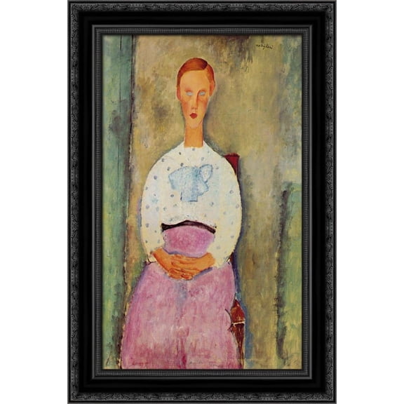 Girl with a polka dot blouse 19x24 Black Ornate Wood Framed Canvas Art by Modigliani, Amedeo