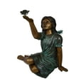 thumbnail image 1 of Nifao Girl with butterflies, green shirt Bronze Statue – Home Office Decor Sculpture, 27"L x 17"W x 24"H, 1 of 11