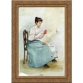 thumbnail image 1 of Girl with flowers 20x24 Gold Ornate Wood Framed Canvas Art by Makovsky, Konstantin, 1 of 2