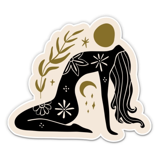 Girl with moon Spiritual Boho Celestial Magic - 5" Vinyl Sticker - For Car Laptop I-Pad - Waterproof Decal