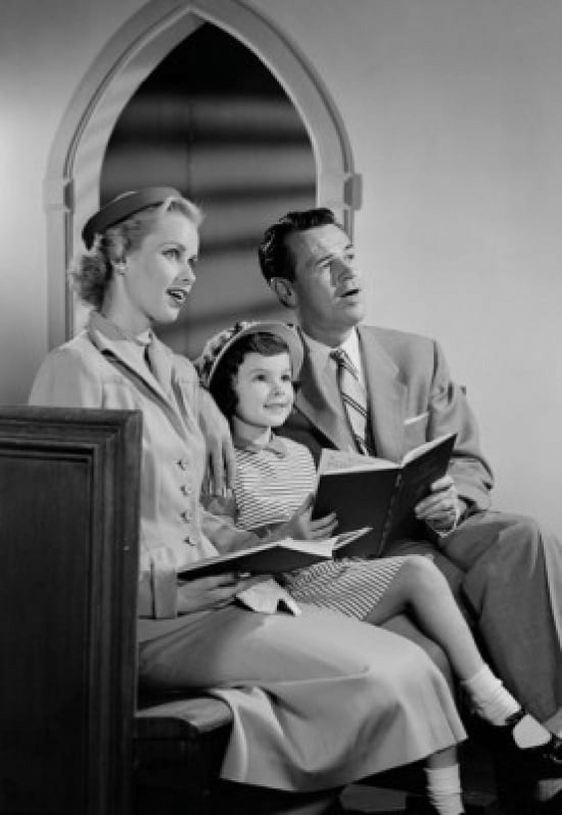 Girl with parents in church Canvas Art - (18 x 24)