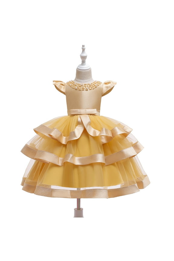 Girl yellow ruffle dress for wedding, pageant, graduation, birthday, new year and Eid ages 6M-1 years old.