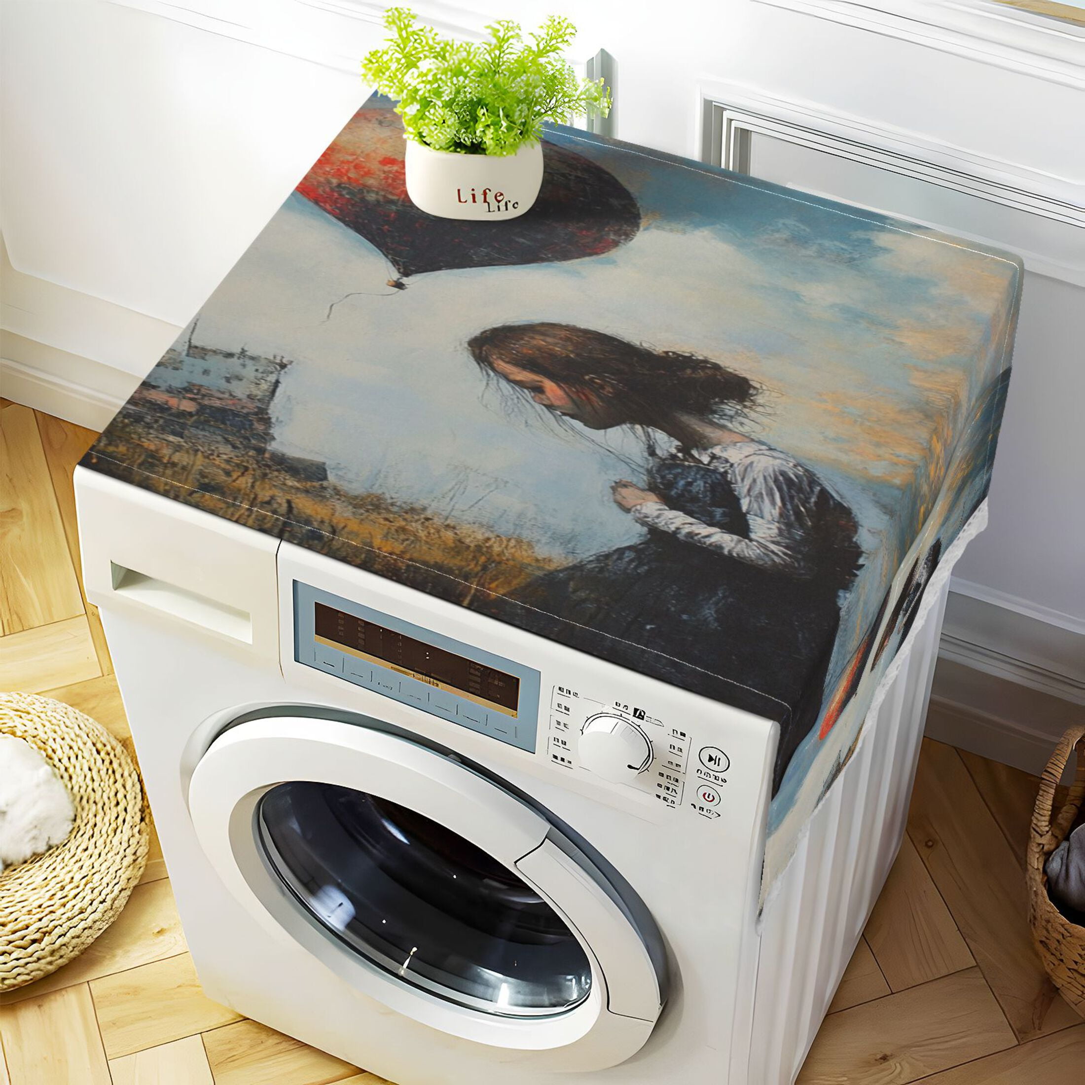 Down and Out GirlWasher and Dryer Covers Dust-Proof and Oil Resistant Fridge Cover with 4 Storage Pockets Washing Machine Top Cover for Laundry Kitchen Home 51.2 x 22 In
