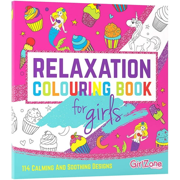 GirlZone Arts and Crafts Relaxation Coloring Book for Girls, 114 Magical Designs to Color in, Fun Unicorn Gift Ideas for Girls and Mermaid Coloring Books for Kids Ages 4-8