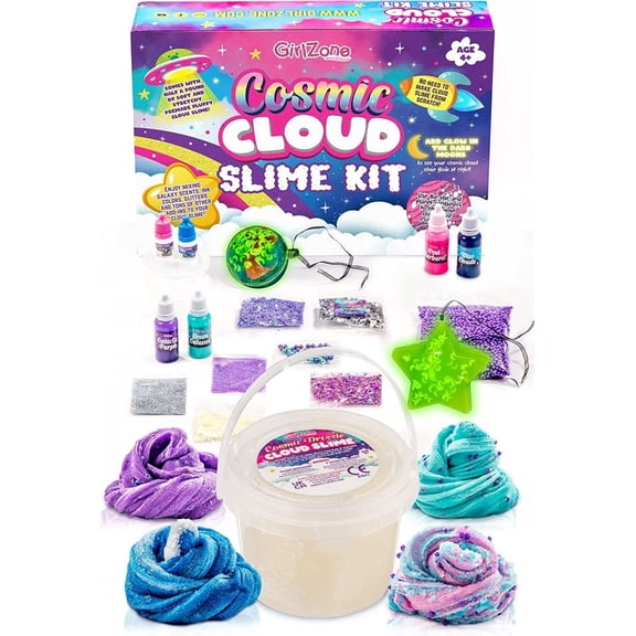GirlZone Cosmic Cloud Slime Kit, Premade Galaxy Slime Kit for Girls Ages 10-12 with Glitter & Inks