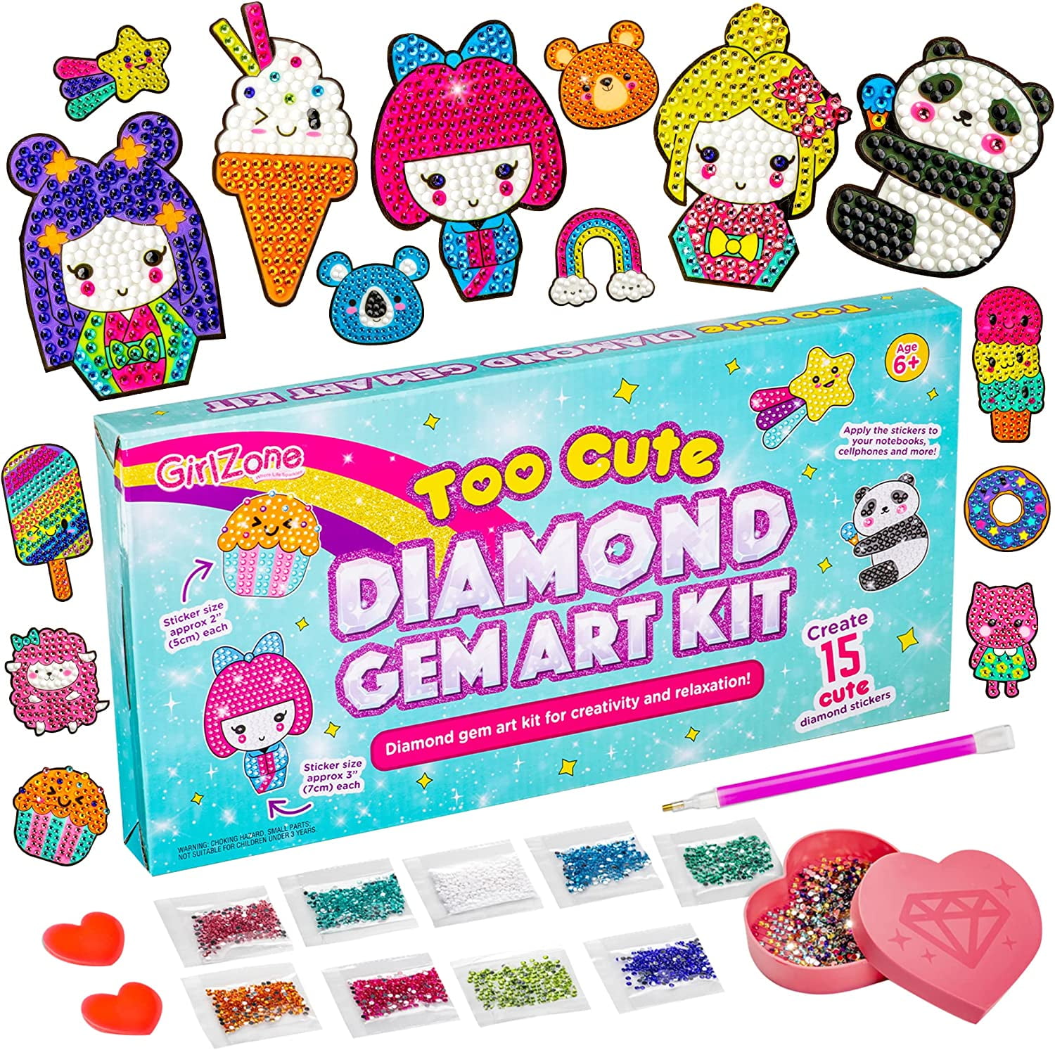 GirlZone Diamond Gem Art Kit, Includes Gem Stickers, Great Xmas Diamond Art  for Girls child Ages 8-12 