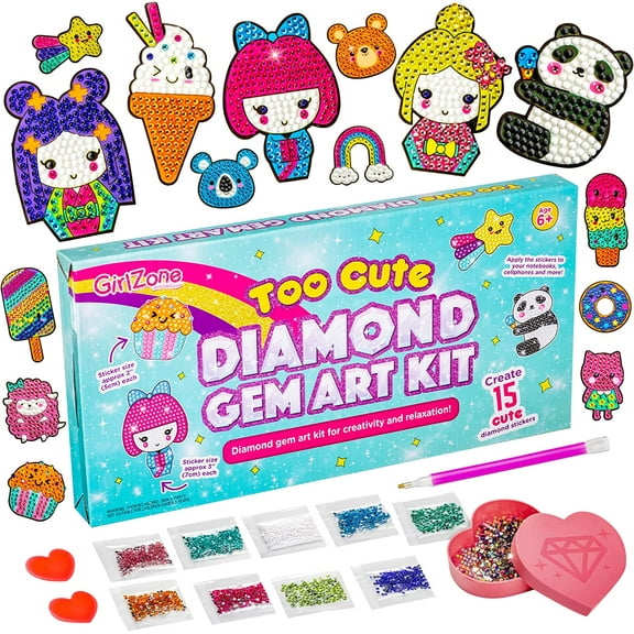 GirlZone Diamond Gem Art Kit, Includes Gem Stickers, Great Xmas Diamond Art for Girls child Ages 8-12