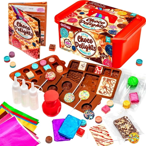 GirlZone Little Choco Delights Maker Kit, Chocolate Making Set for Kids with Candy Bar Molds, Lolly Sticks & Wrappers, Fun Creative Activity, Easter & Birthday Gift for Girls Ages 8+