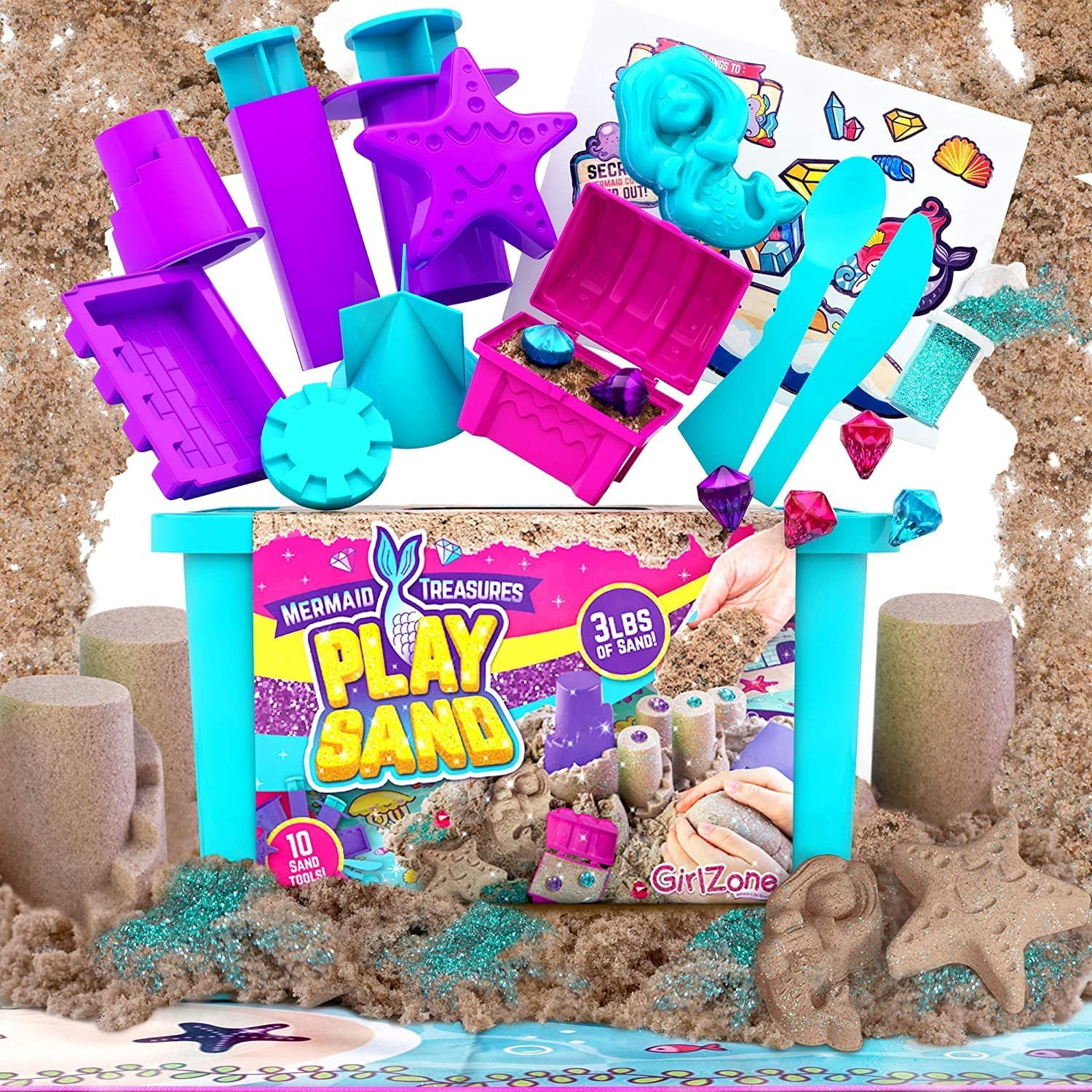 GirlZone Gifts for Filles Sable Kit Mermaid, Play Sand for Enfants