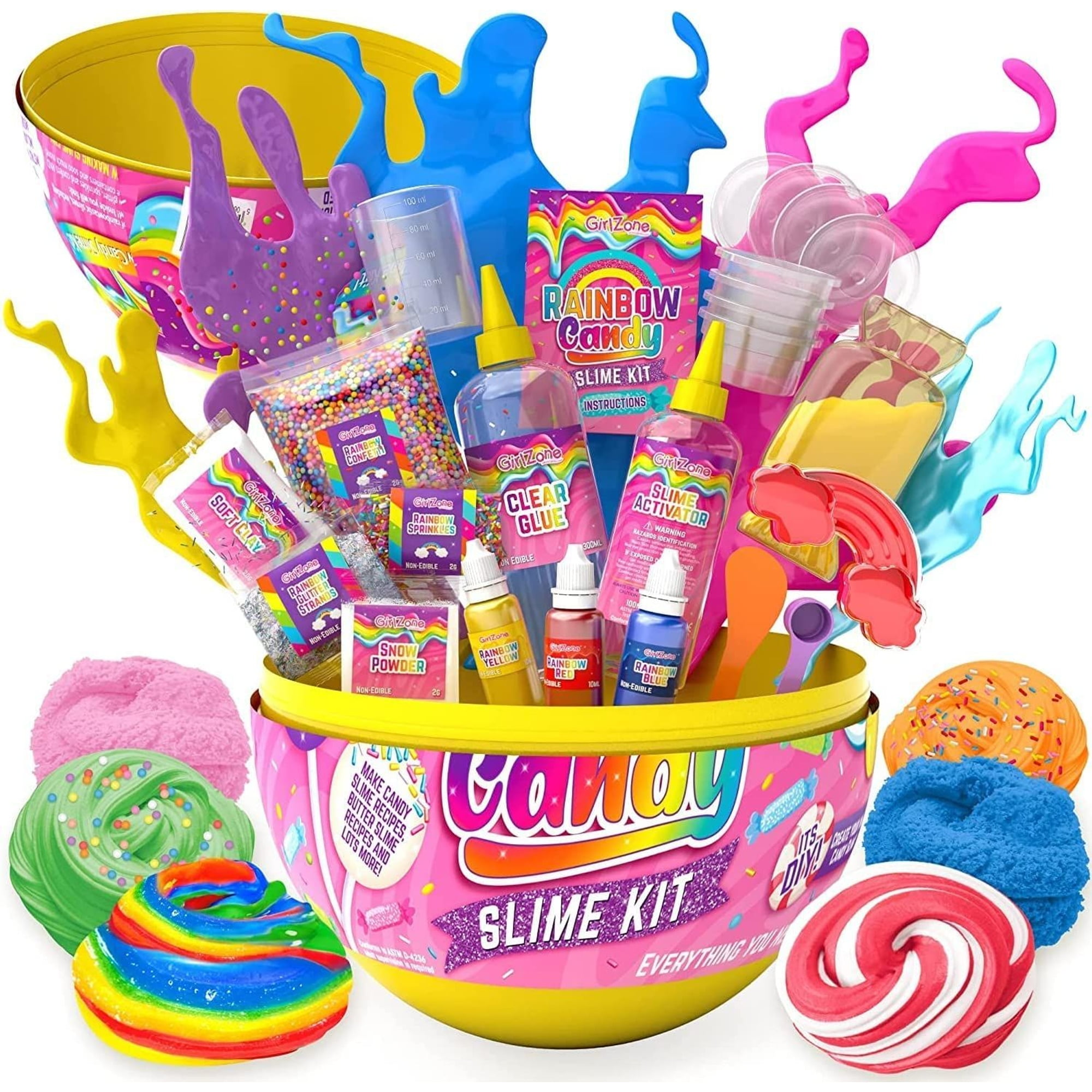 GirlZone Rainbow Candy DIY Slime Kit, Everything in One Egg to Make Rainbow Slime, Fluffy Cloud Slime, Clear Butter Slime and More, Great Gift Idea and Best Slime Kit for Girls Ages 8-12, Easter Gift