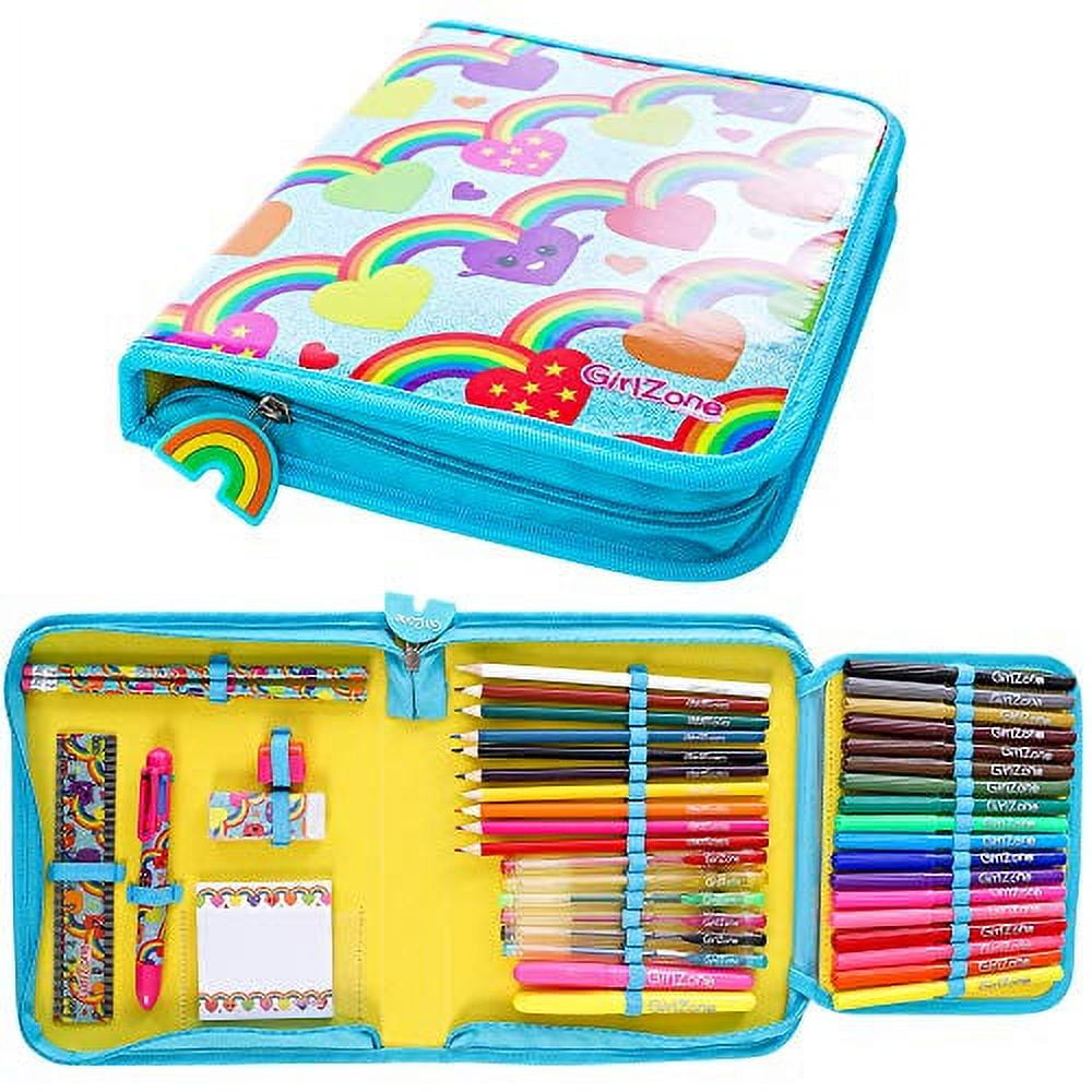 GirlZone Rainbow Jumbo Arts and Crafts Filled Stationery Pencil Case for Girls, Great Gift for Girls