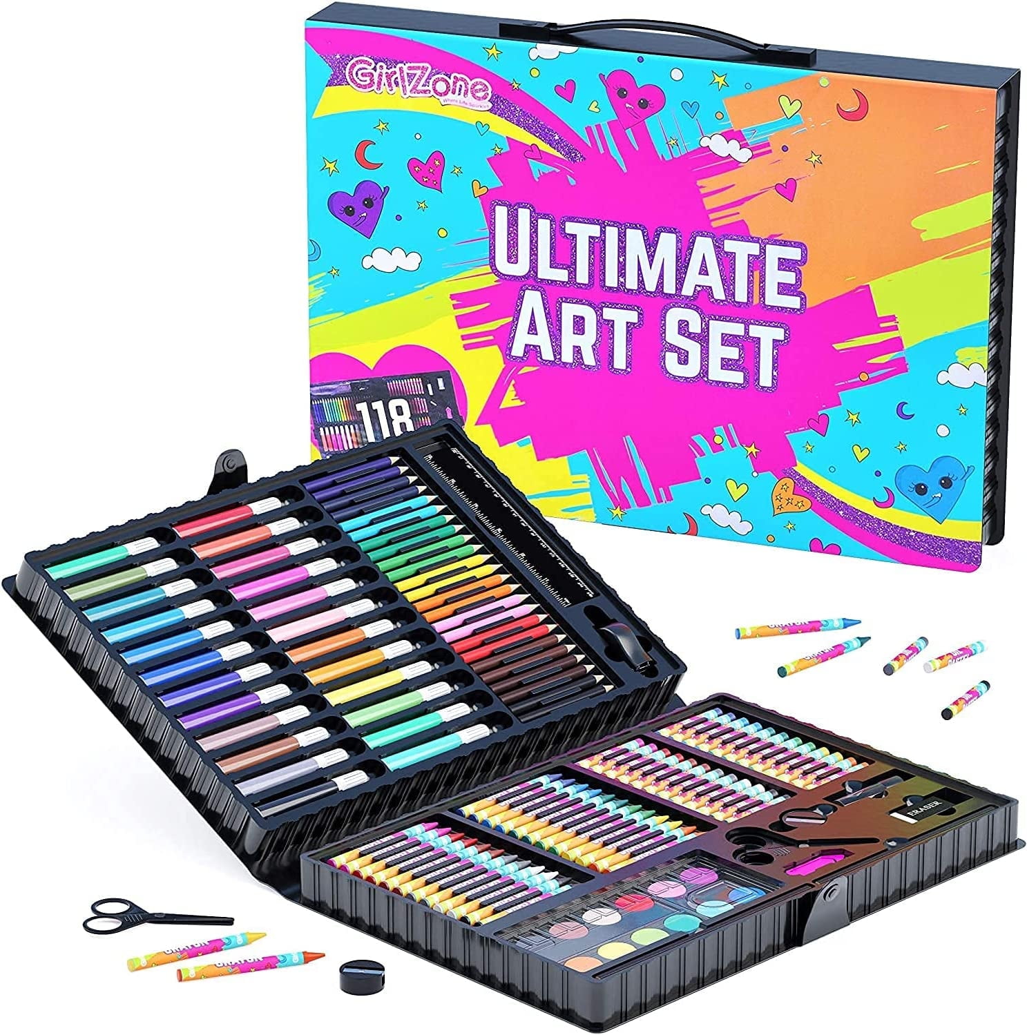 GirlZone Ultimate Art Set for Girls, 118-Piece Awesome Arts and Crafts Kit for Kids, Fun Girls Toys Age 7+