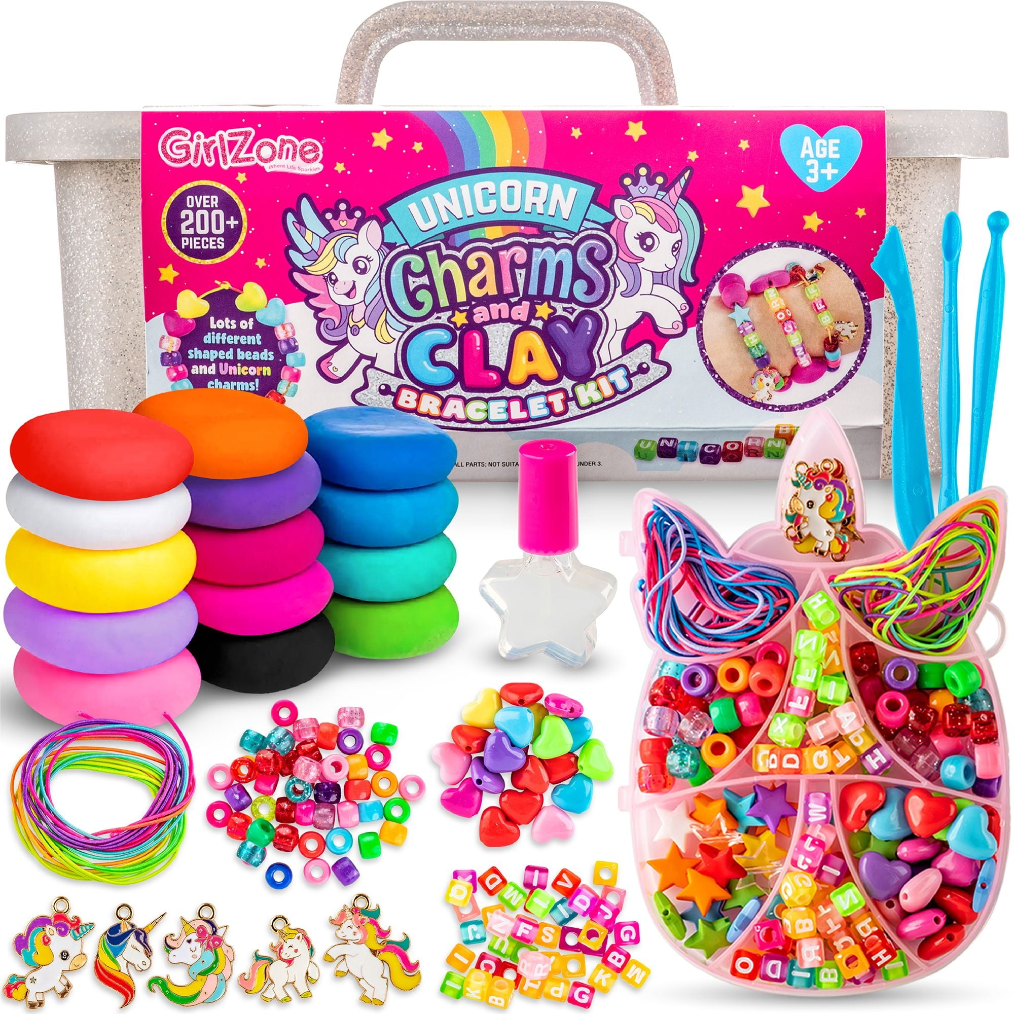 ガールズバンド GBCR1コンセット GirlZone Unicorn Air-Dry Clay Bracelet Kit - 200+ Pieces, 14 Air