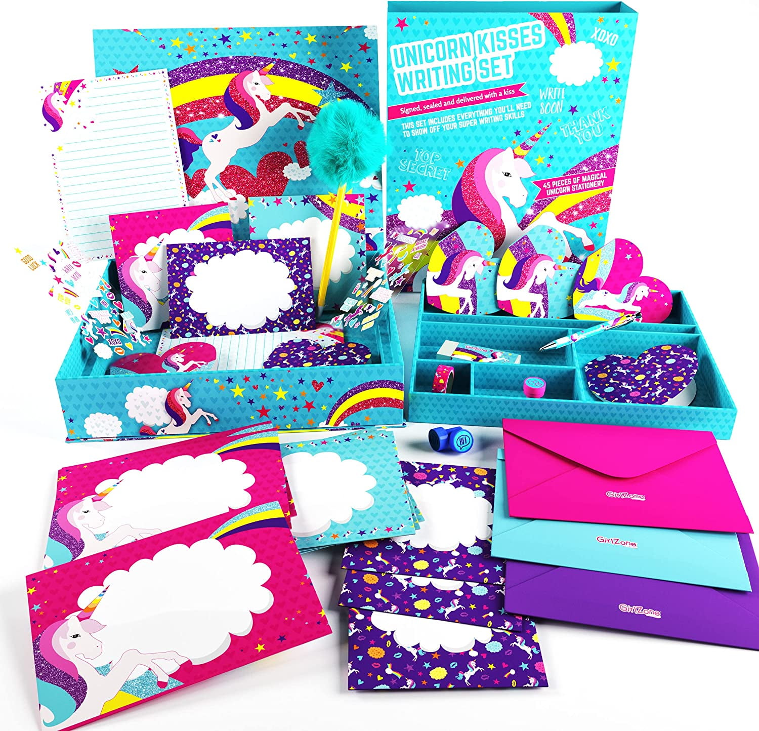 GirlZone Unicorn Letter Writing Set For Girls, 45 Piece Stationery