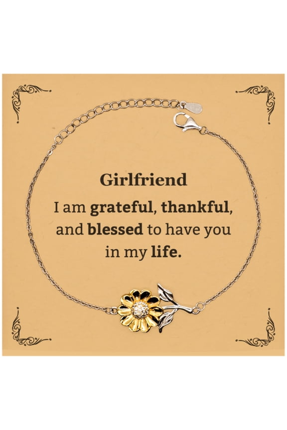 Girlfriend Appreciation Gifts, I am grateful, thankful, and blessed, Thank You Sunflower Bracelet for Girlfriend, Birthday Inspiration Gifts for Girlfriend