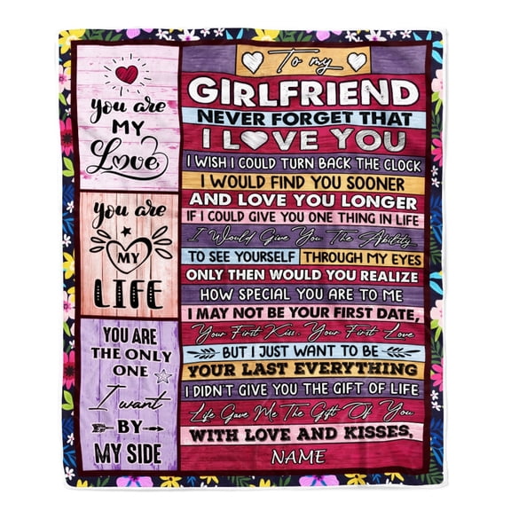 To My Girlfriend Blanket From Boyfriend's Name Wood Never Forget That I Love You Girlfriend Anniversary Valentines Fleece Blanket, 50x60in Fleece Blanket