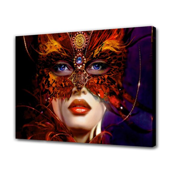 Girlfriend Jewelry Feather Mask Orange And Yellow Masquerade Mask Canvas Poster Bedroom Decor Sports Landscape Office Room Decor Gift,Frame-style,08x12inch(20x30cm)