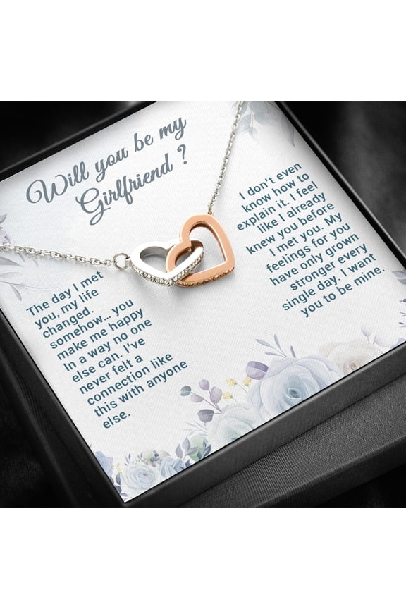Be My Girlfriend Proposal Future Girlfriend Necklace, A Meaningful Necklace Perfect For Anniversaries Birthdays Valentine V780, Multi Interlocking Heart Necklace